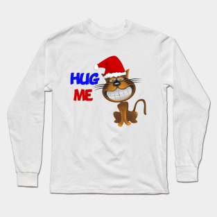 Funny Santa Cat Hug Me Long Sleeve T-Shirt